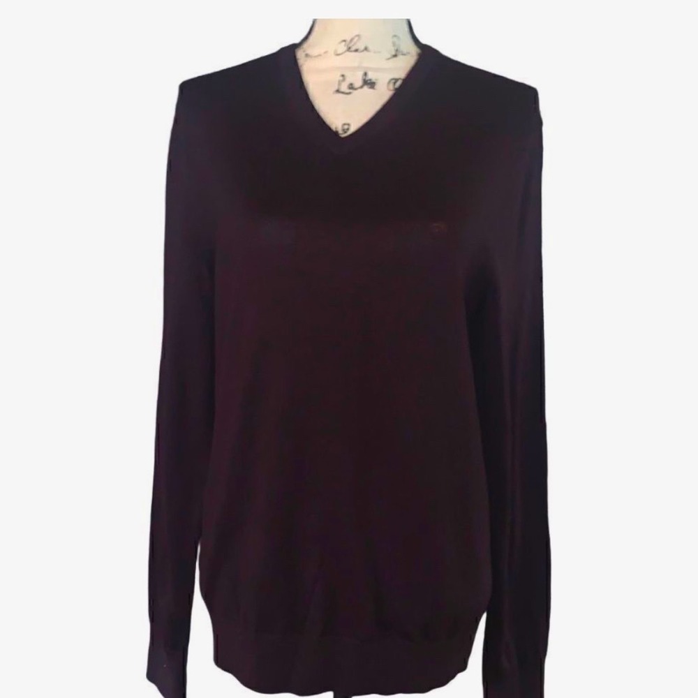 Calvin Klein Men Merino Blend V Neck‎ Sweater Burgundy Small